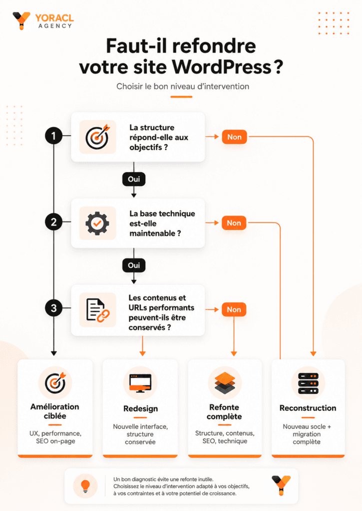 Arbre de décision pour choisir le type de refonte WordPress