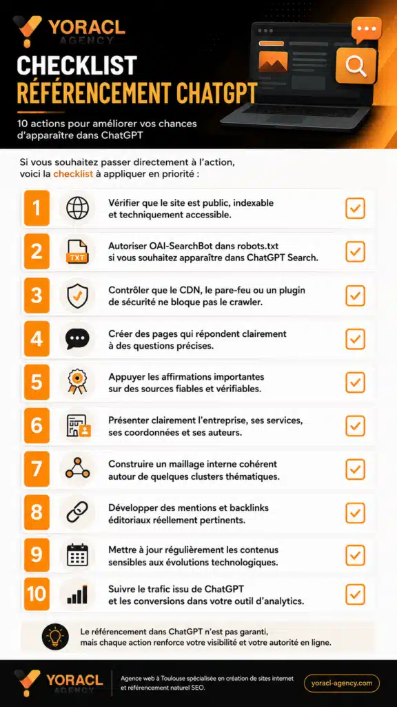 Checklist pour améliorer la visibilité d’un site dans ChatGPT Search