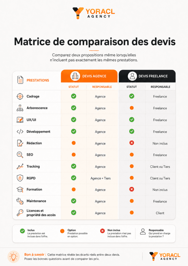 Checklist pour comparer un devis d’agence web et un devis de freelance